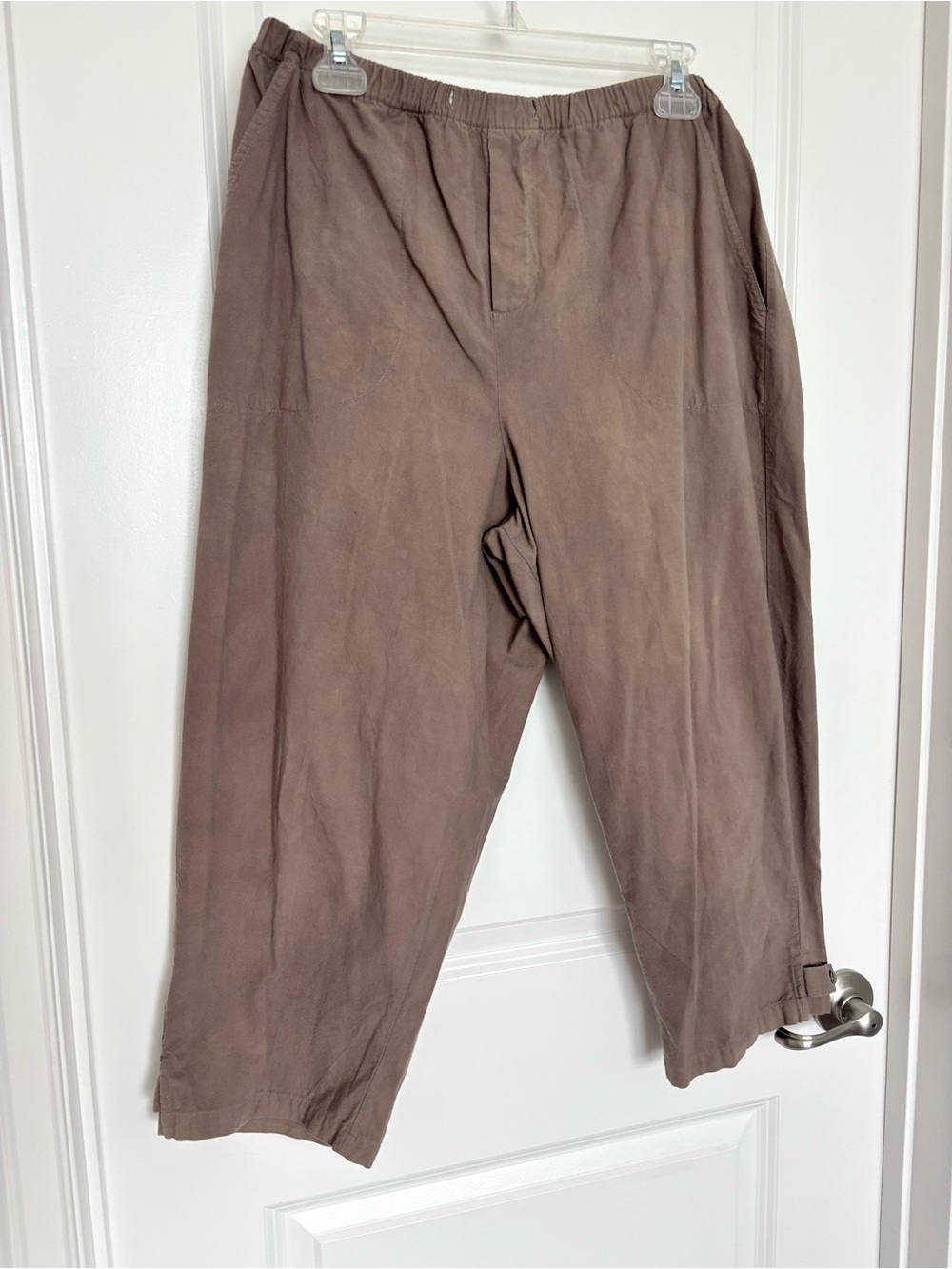 White Stag 100% Cotton Brown Pants Elastic Waist Casual Pull On Straight Leg L